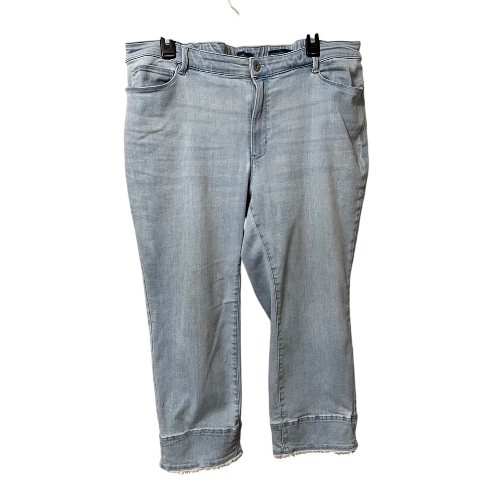 J Jill Denim Authentic Fit Cropped‎ Jeans Light Wash Frayed Hem Womens Size 
18